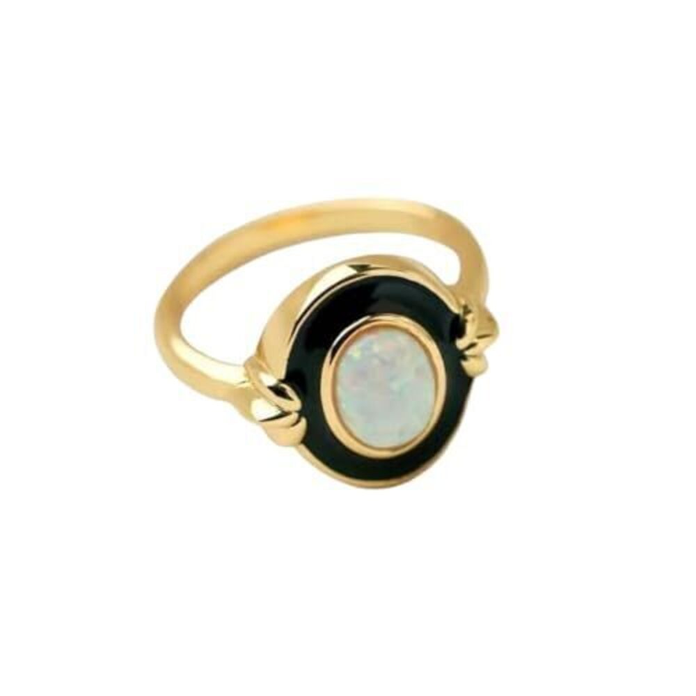 1373 Elammo 925 Sterling Silver Created opal Ring 18k Gold Plated -925